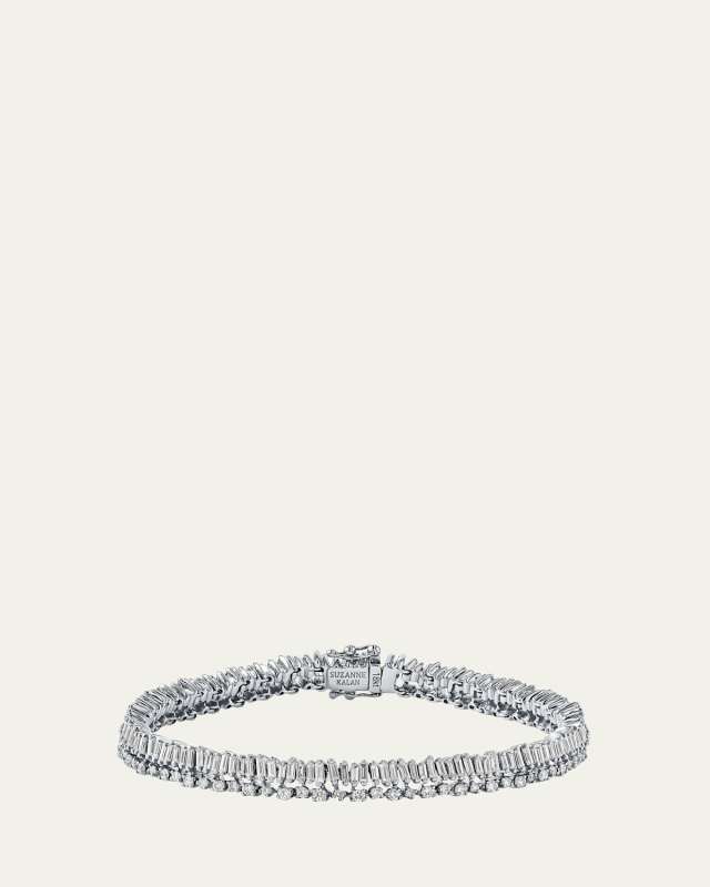 18K White Gold Baguette and Round Diamond Tennis Bracelet